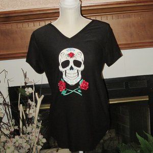 New NO! BO! Boundries Black Sleeveless SKull w Roses Top